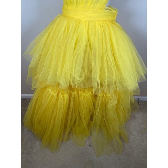 Bronx and Banco Anna One Shoulder Tiered Tulle Yellow Sheer Maxi Gown Size XS - Picture 7 of 16